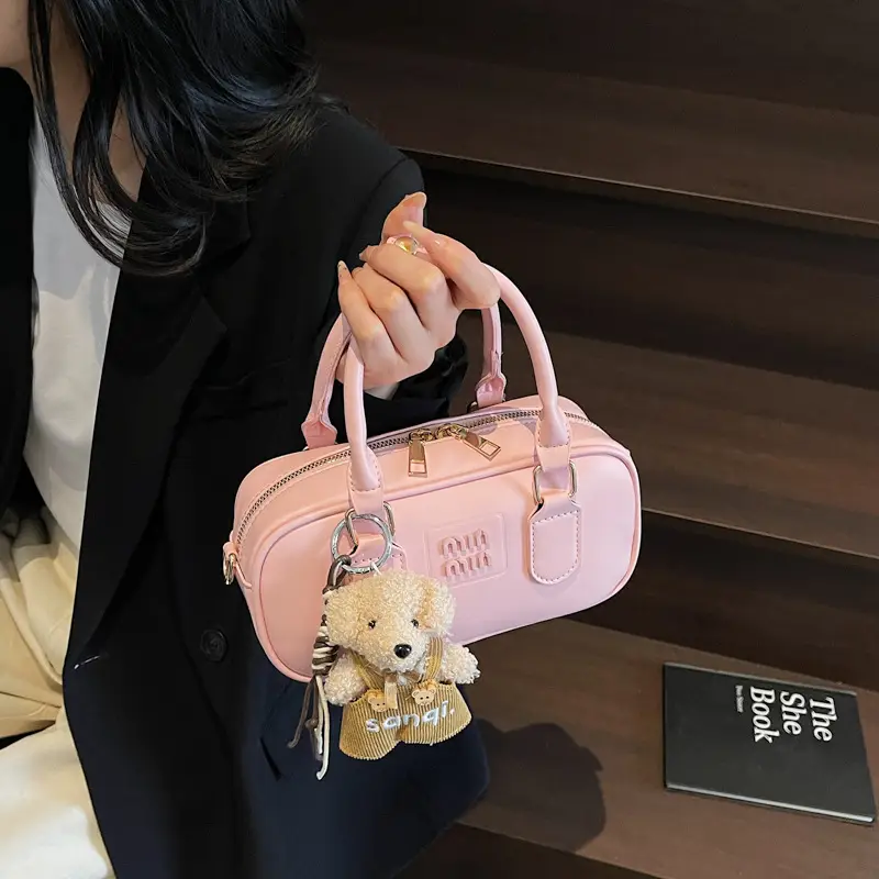 Pink Textured Shoulder Crossbody Bag for Women - Image 11
