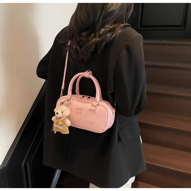 Pink Textured Shoulder Crossbody Bag for Women — feature 10