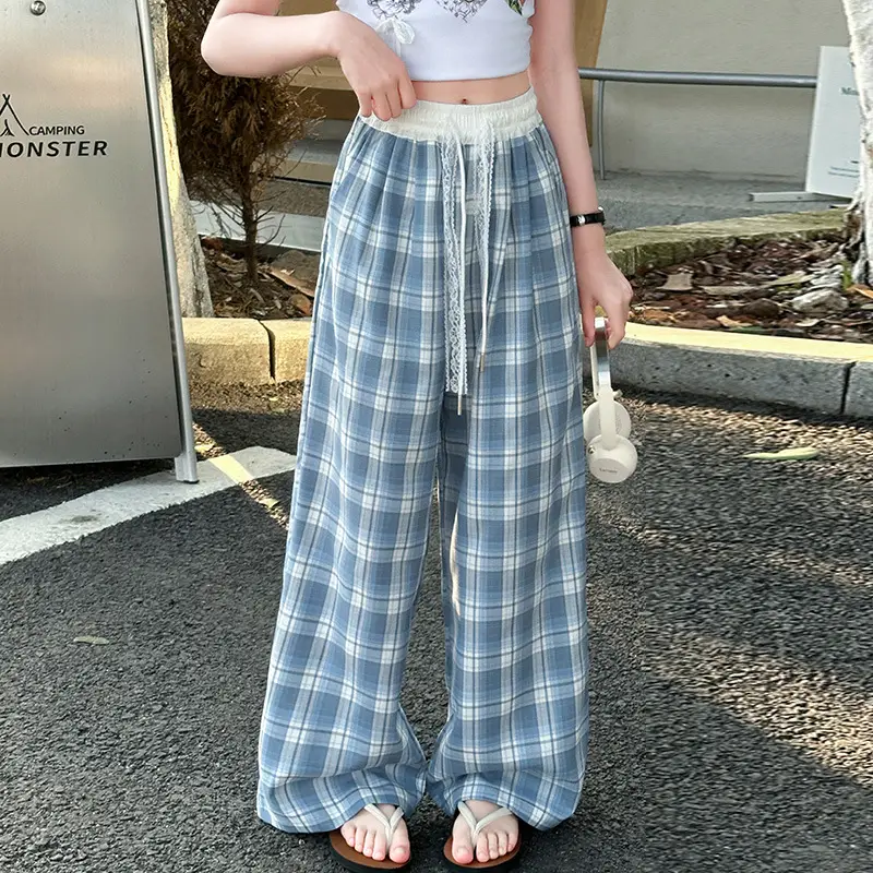 Girls Plaid Wide Leg Pants 2025 Summer Mid Large - Image 7