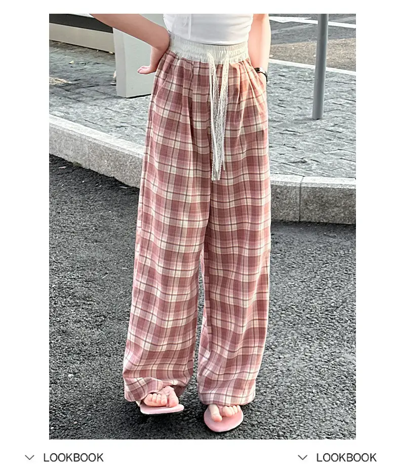 Girls Plaid Wide Leg Pants 2025 Summer Mid Large — feature 13