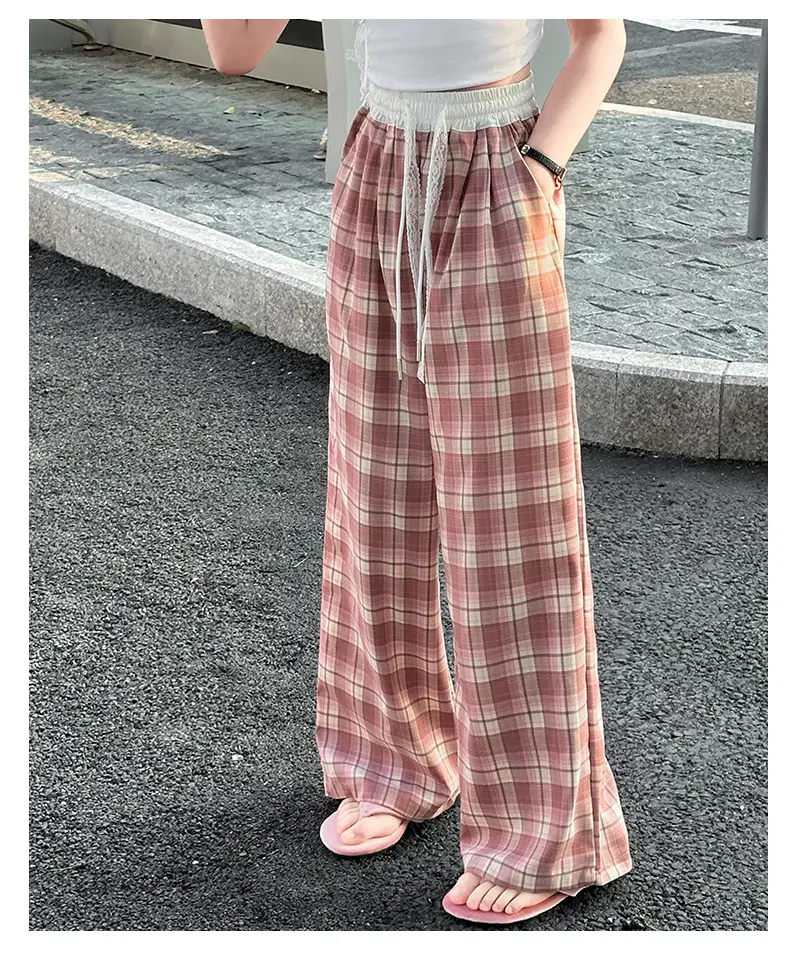 Girls Plaid Wide Leg Pants 2025 Summer Mid Large — feature 14