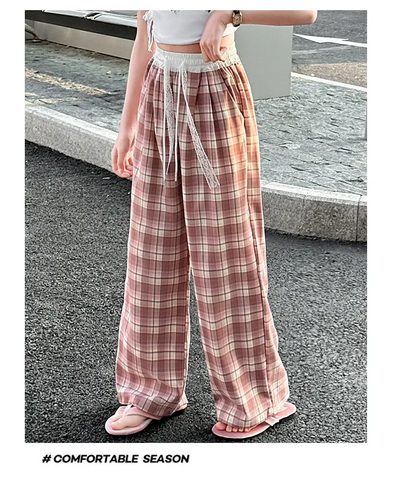 Girls Plaid Wide Leg Pants 2025 Summer Mid Large — feature 15