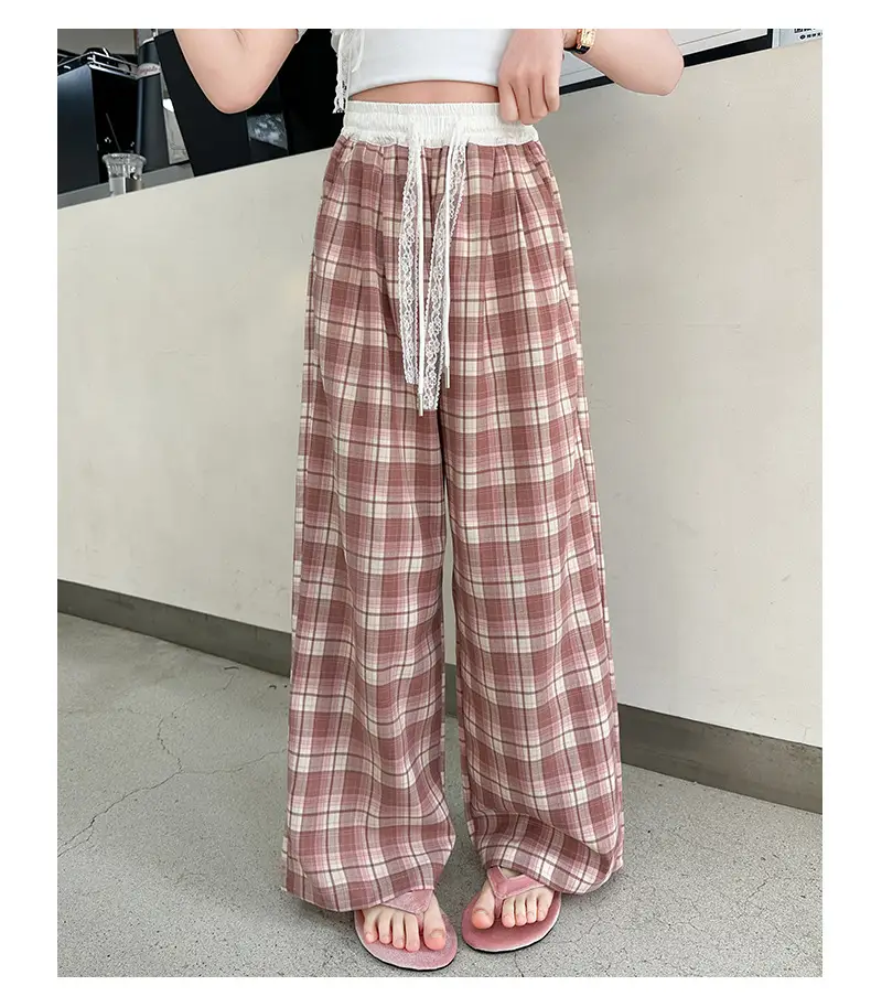 Girls Plaid Wide Leg Pants 2025 Summer Mid Large — feature 17