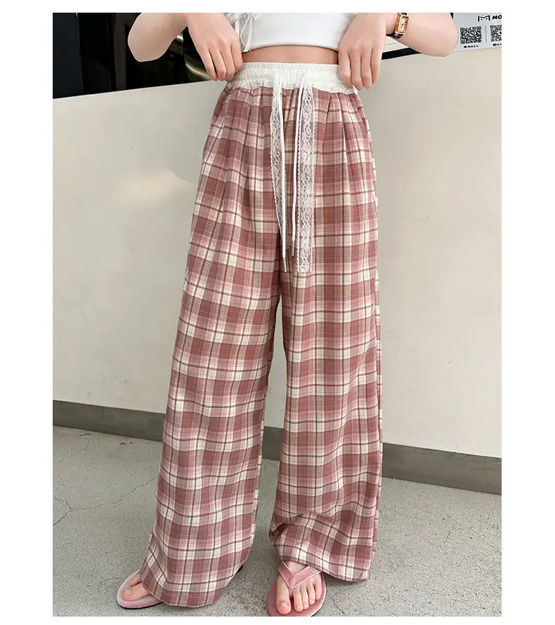 Girls Plaid Wide Leg Pants 2025 Summer Mid Large — feature 18