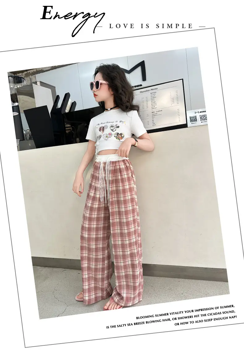 Girls Plaid Wide Leg Pants 2025 Summer Mid Large — feature 19