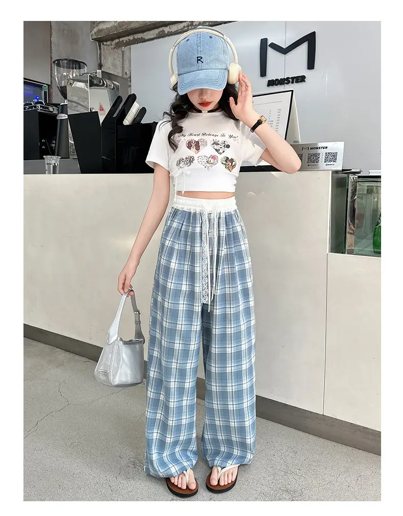 Girls Plaid Wide Leg Pants 2025 Summer Mid Large — feature 20