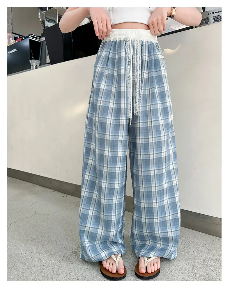 Girls Plaid Wide Leg Pants 2025 Summer Mid Large — feature 21