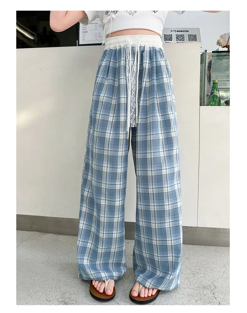 Girls Plaid Wide Leg Pants 2025 Summer Mid Large — feature 22
