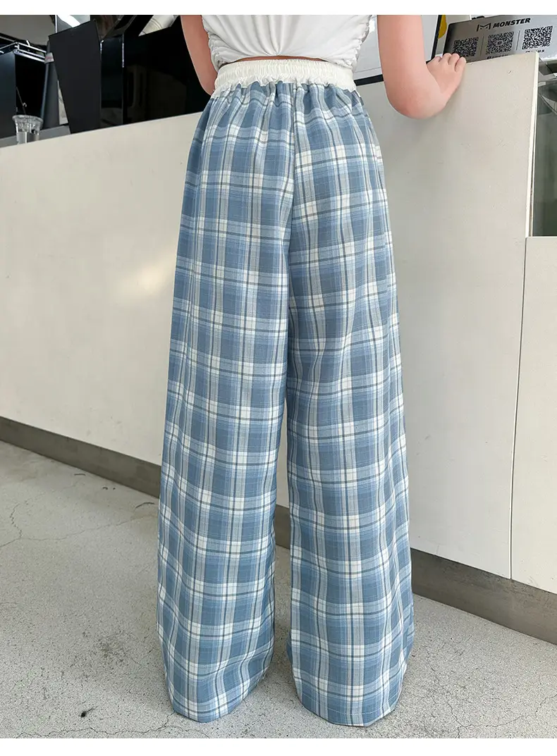 Girls Plaid Wide Leg Pants 2025 Summer Mid Large — feature 24