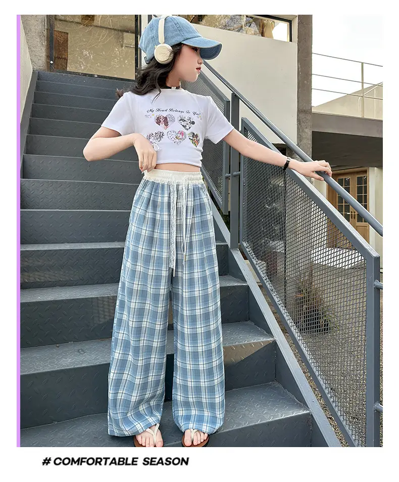Girls Plaid Wide Leg Pants 2025 Summer Mid Large — feature 25