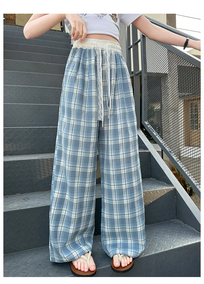 Girls Plaid Wide Leg Pants 2025 Summer Mid Large — feature 26