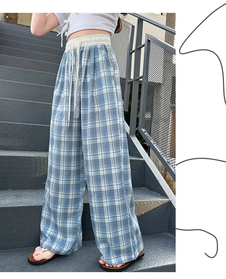 Girls Plaid Wide Leg Pants 2025 Summer Mid Large — feature 27