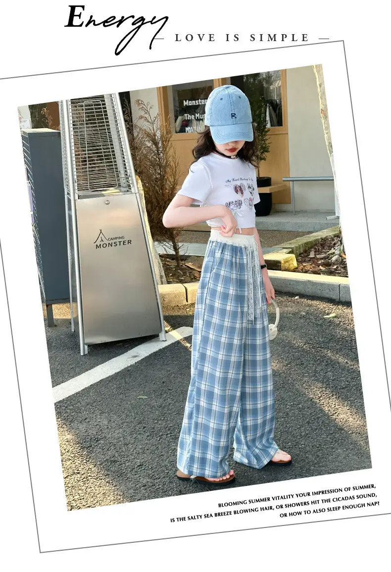 Girls Plaid Wide Leg Pants 2025 Summer Mid Large — feature 31