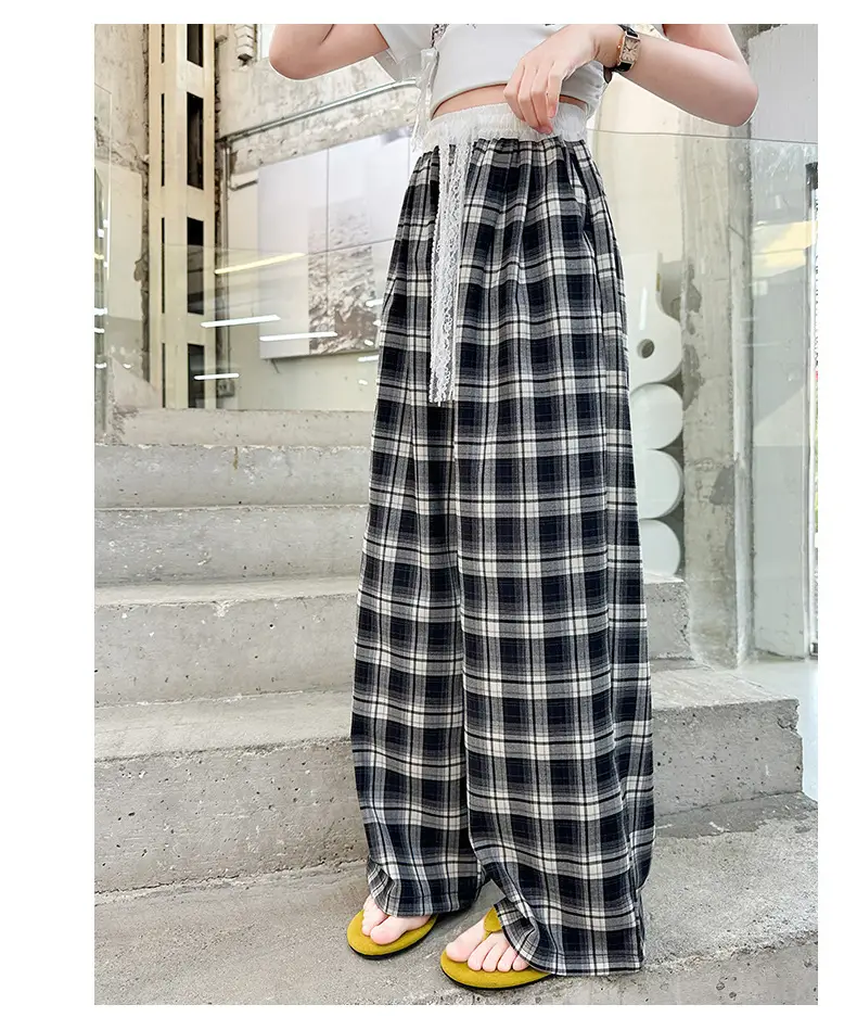 Girls Plaid Wide Leg Pants 2025 Summer Mid Large — feature 35