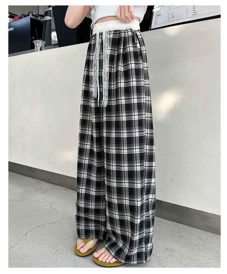 Girls Plaid Wide Leg Pants 2025 Summer Mid Large — feature 37
