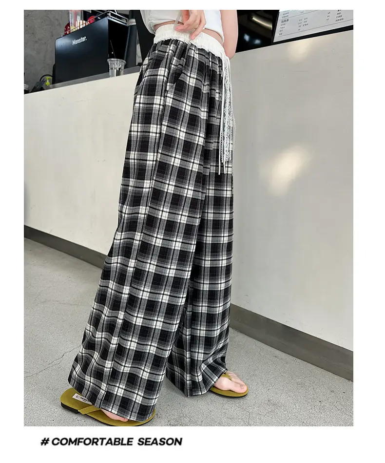 Girls Plaid Wide Leg Pants 2025 Summer Mid Large — feature 38