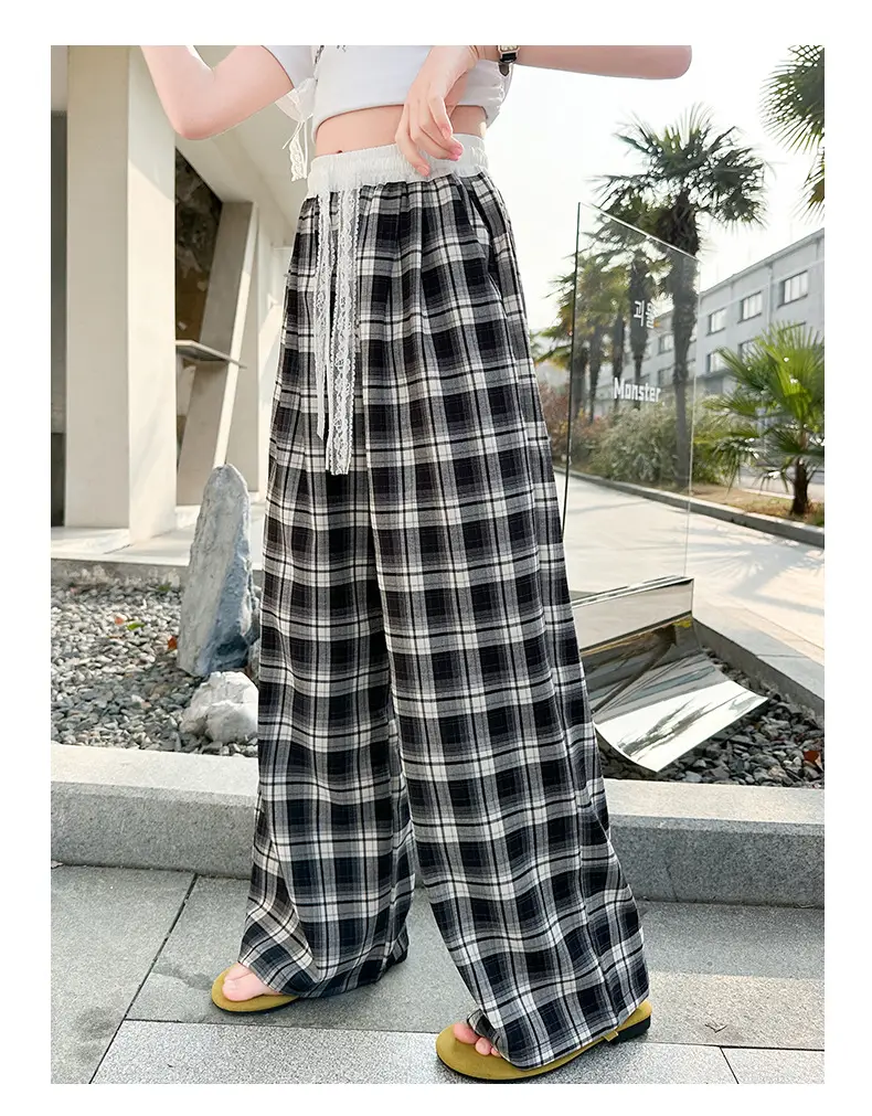 Girls Plaid Wide Leg Pants 2025 Summer Mid Large — feature 43