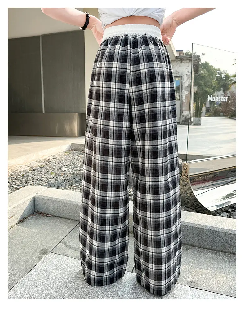 Girls Plaid Wide Leg Pants 2025 Summer Mid Large — feature 44