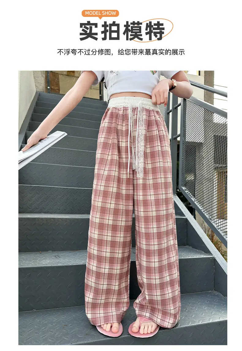 Girls Plaid Wide Leg Pants 2025 Summer Mid Large — feature 7