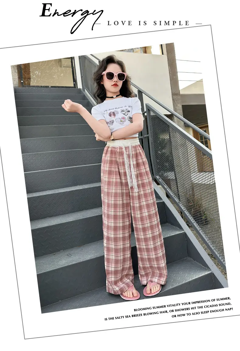 Girls Plaid Wide Leg Pants 2025 Summer Mid Large — feature 8