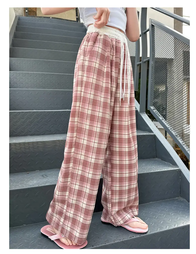Girls Plaid Wide Leg Pants 2025 Summer Mid Large — feature 9