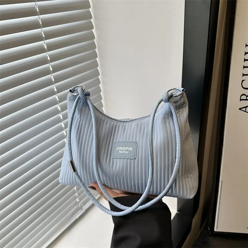 Women's Beige Ribbed Shoulder Bag Large Capacity 2025 - Image 8