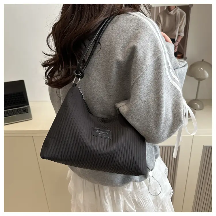 Women's Beige Ribbed Shoulder Bag Large Capacity 2025 — feature 13