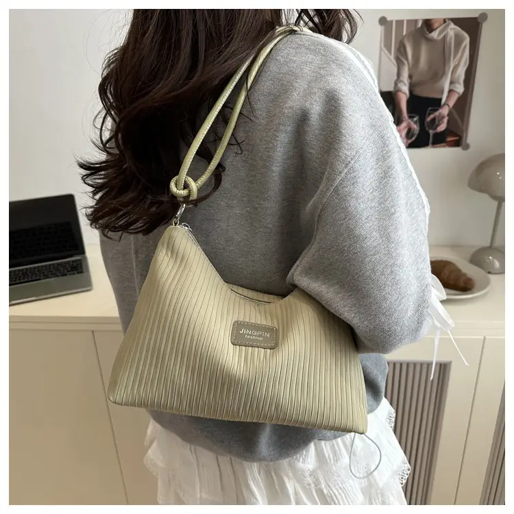 Women's Beige Ribbed Shoulder Bag Large Capacity 2025 — feature 15