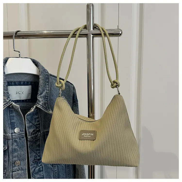 Women's Beige Ribbed Shoulder Bag Large Capacity 2025 — feature 22