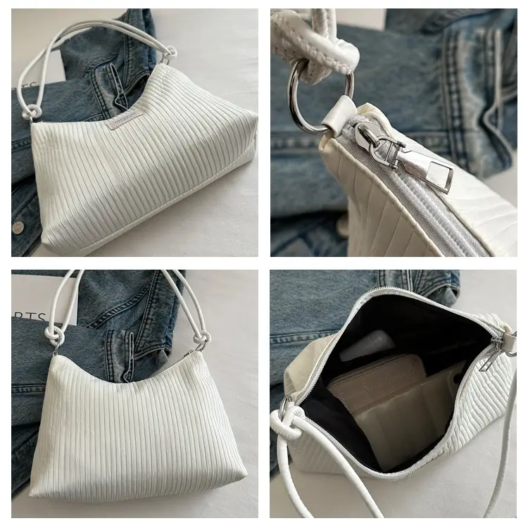 Women's Beige Ribbed Shoulder Bag Large Capacity 2025 — feature 8