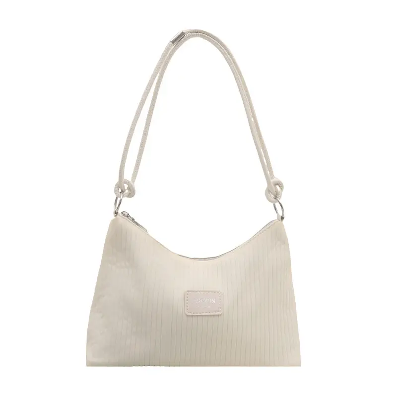 Women's Beige Ribbed Shoulder Bag Large Capacity 2025 - Image 3