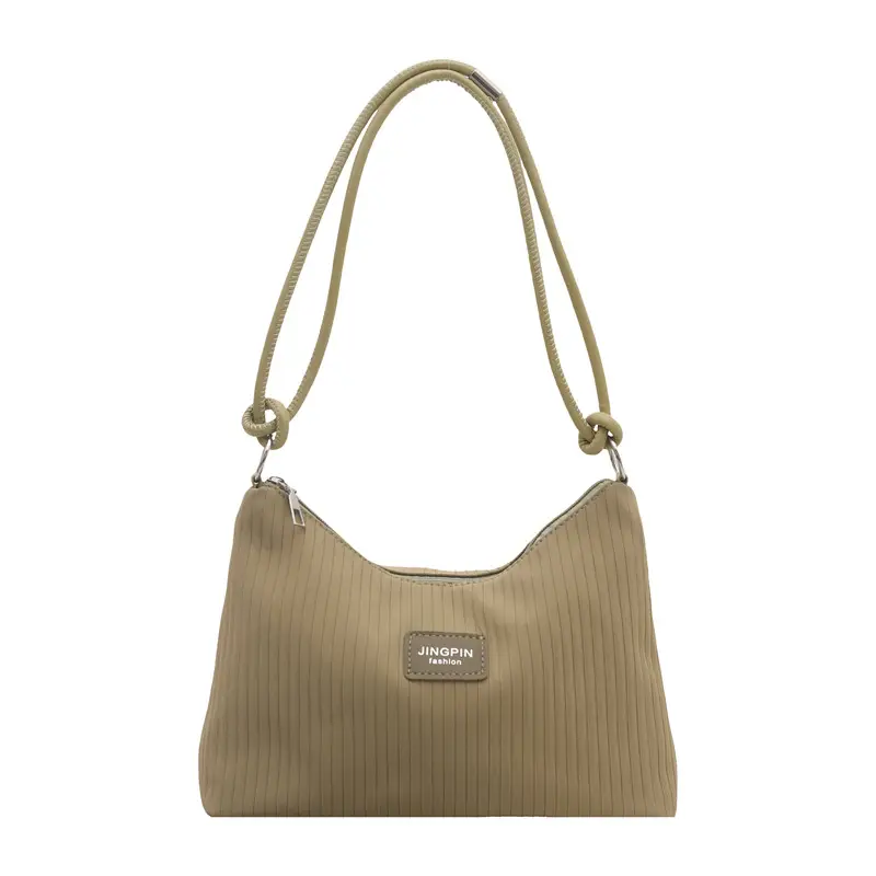 Women's Beige Ribbed Shoulder Bag Large Capacity 2025 - Image 6