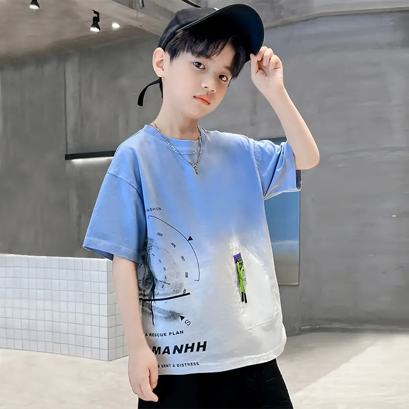 Kids Cotton Graphic T-Shirt Blue Short Sleeve - Image 3