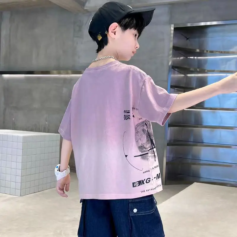Kids Cotton Graphic T-Shirt Blue Short Sleeve - Image 4