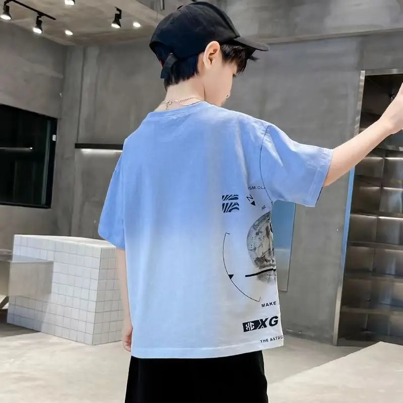 Kids Cotton Graphic T-Shirt Blue Short Sleeve - Image 5