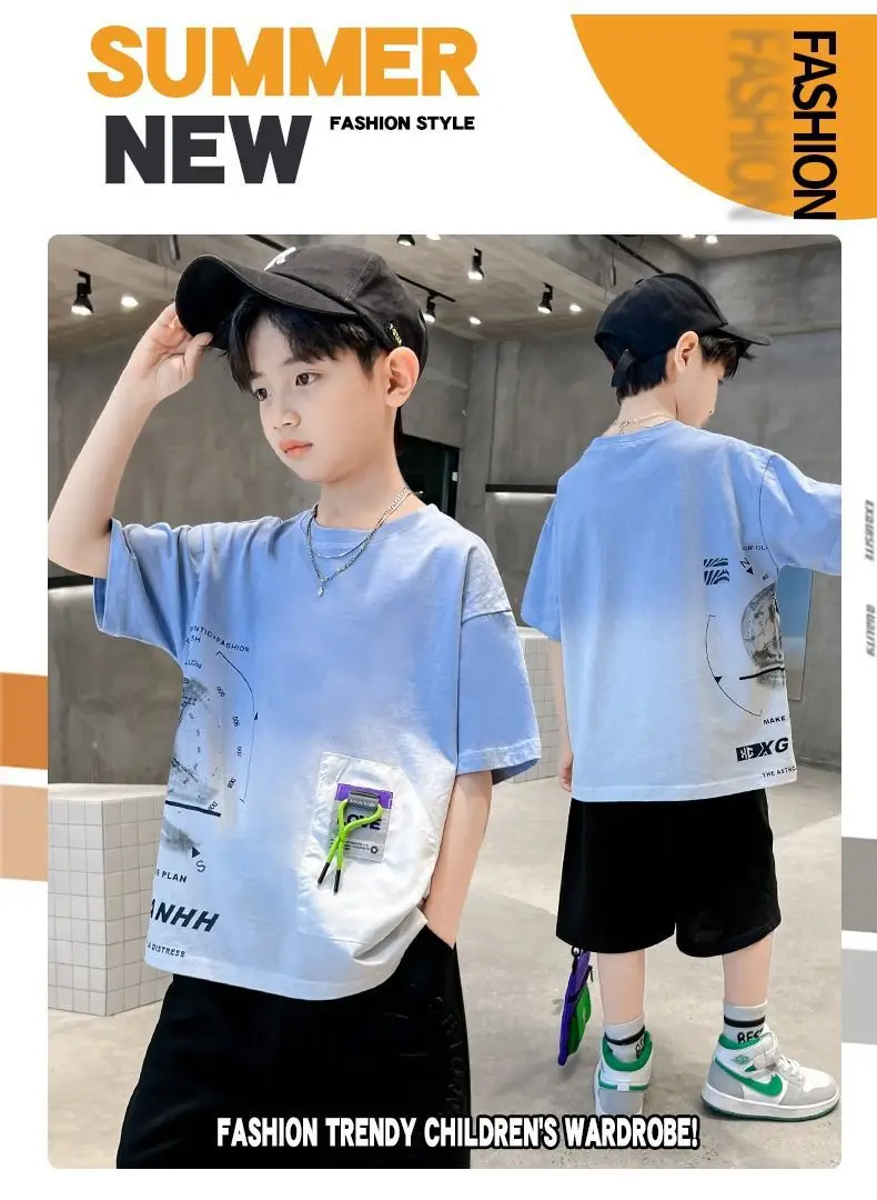 Kids Cotton Graphic T-Shirt Blue Short Sleeve — feature 2