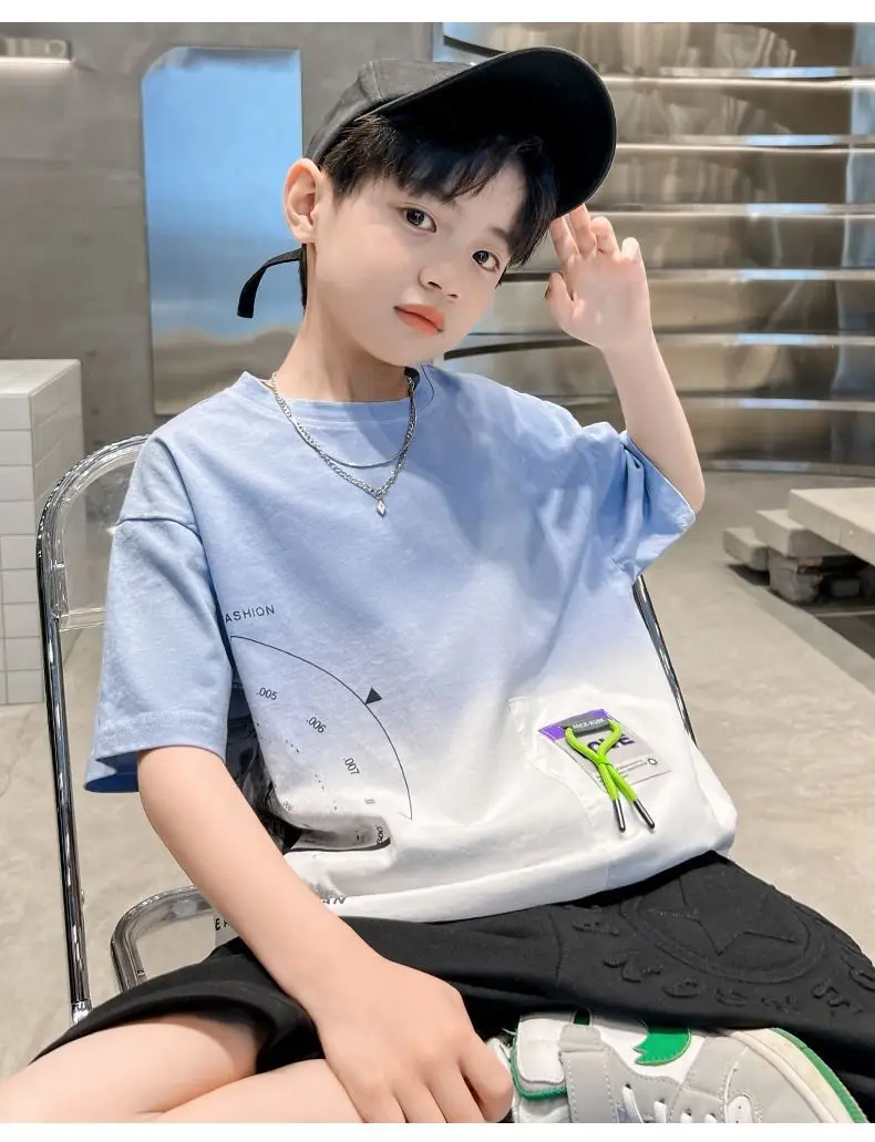 Kids Cotton Graphic T-Shirt Blue Short Sleeve — feature 6