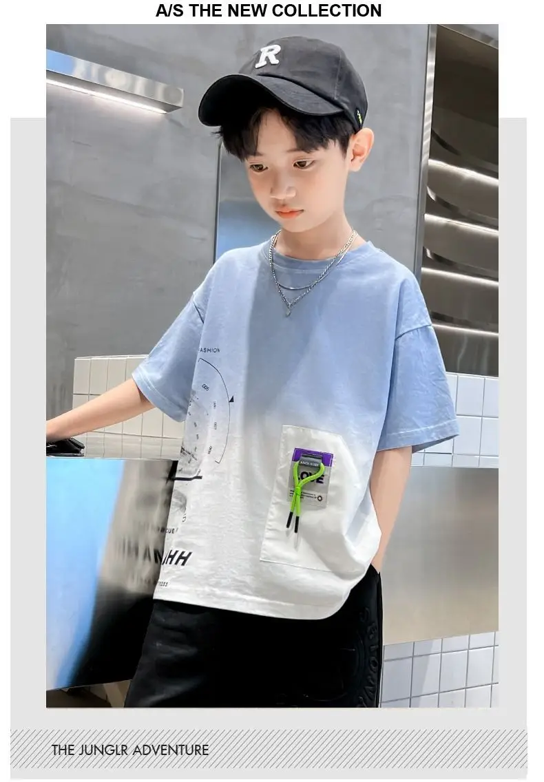 Kids Cotton Graphic T-Shirt Blue Short Sleeve — feature 7