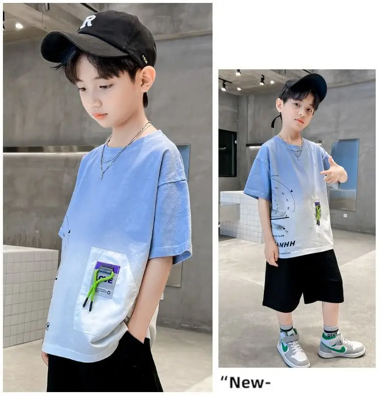 Kids Cotton Graphic T-Shirt Blue Short Sleeve — feature 8