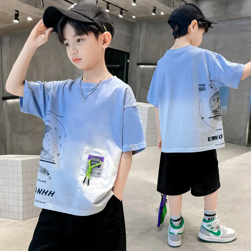 Kids Cotton Graphic T-Shirt Blue Short Sleeve - Image 2