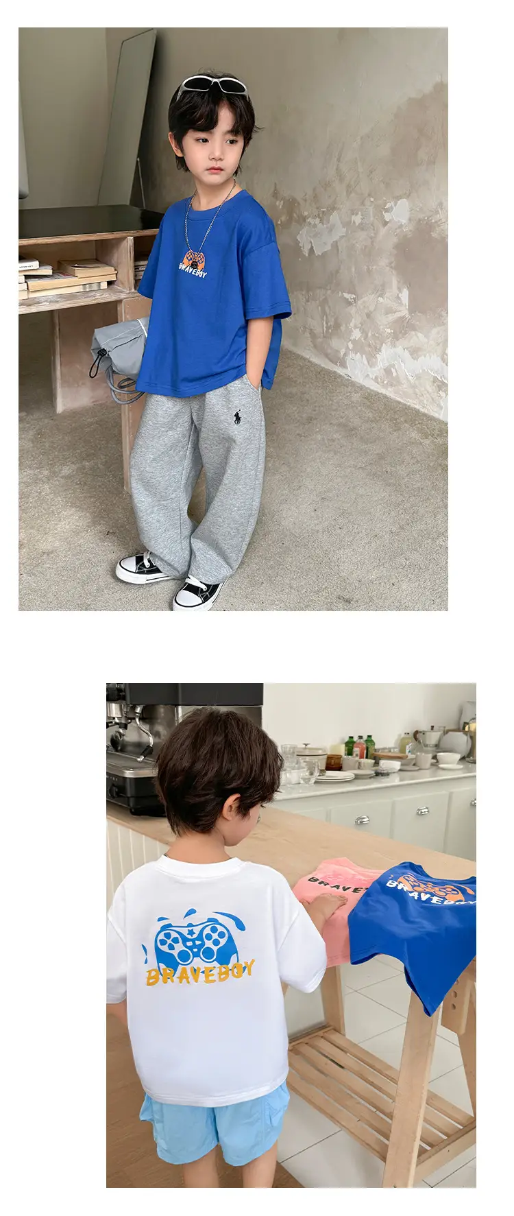 Boys Blue Cartoon Cotton T-Shirt Summer Korean Style — feature 13