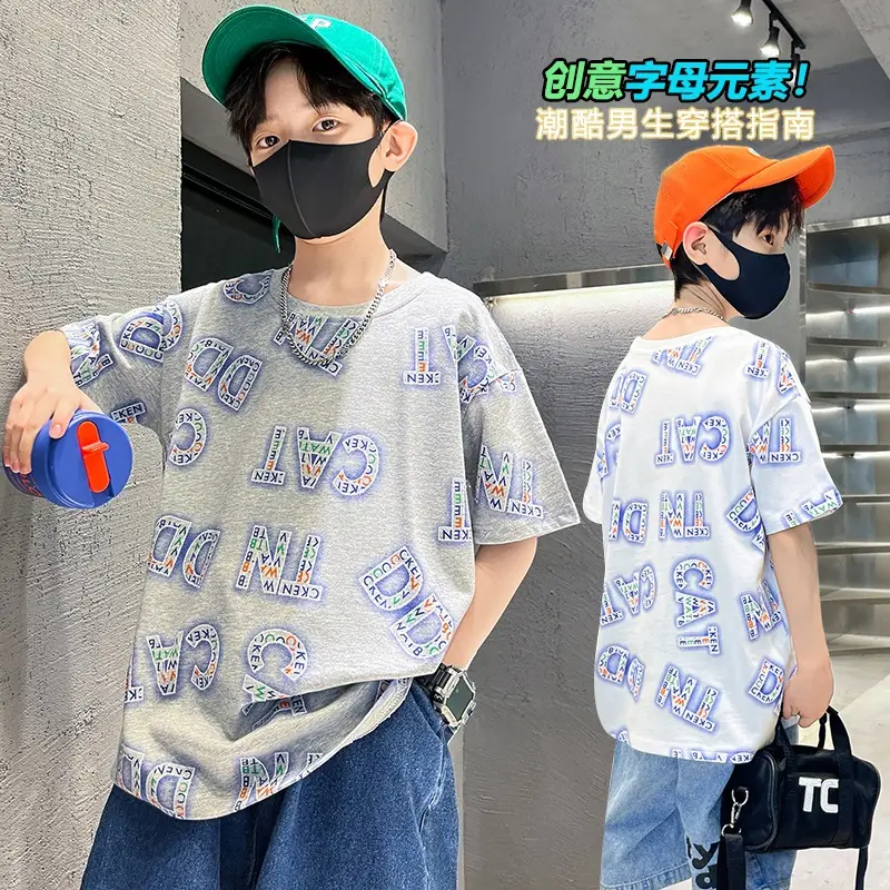Boys Cotton Letter Printed Summer T-Shirt - Image 3