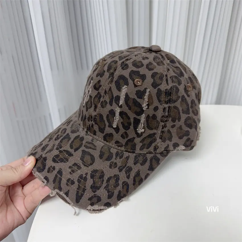 American Retro Leopard Print Distressed Cap for Women - Image 5