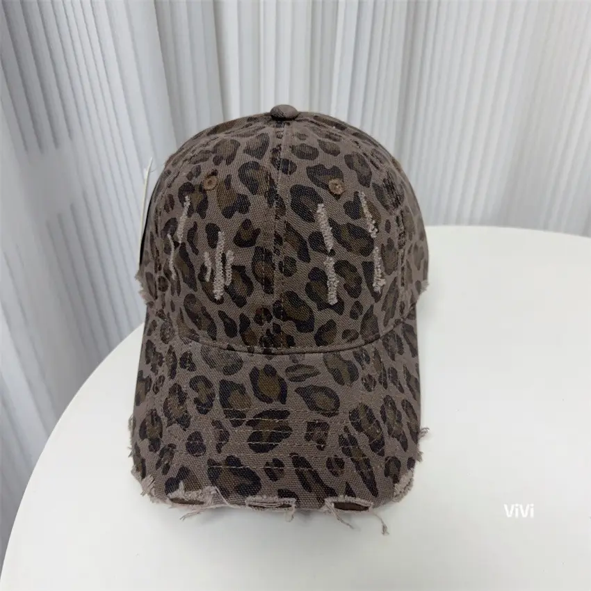 American Retro Leopard Print Distressed Cap for Women - Image 2