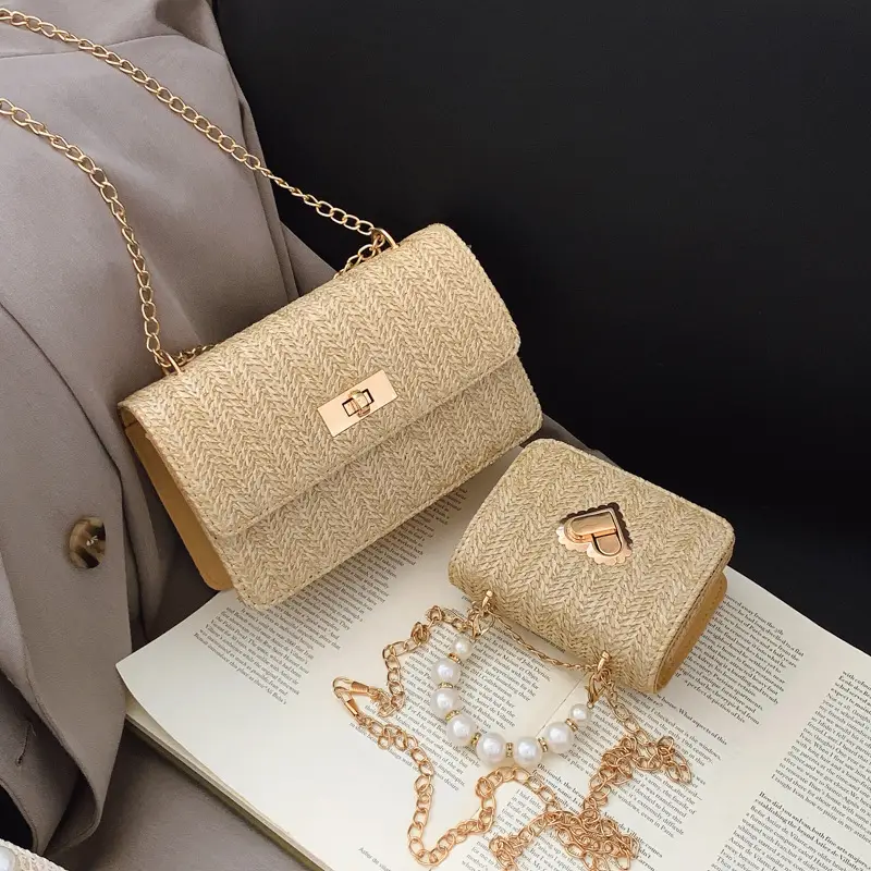 Korean New Style Straw Chain Bag Set for Women - Image 5