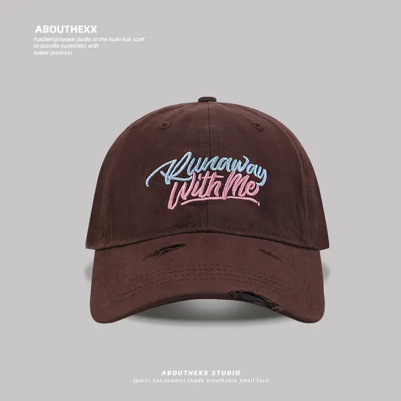Women's Brown Letter Sunshade Cap Wide Brim - Image 6