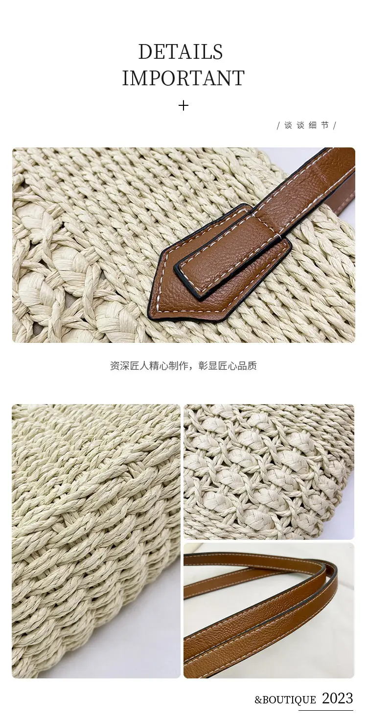 Mori Style Straw Shoulder Bag Large Capacity Leather Handle — feature 7