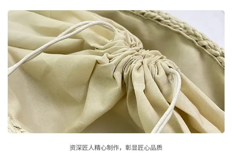 Mori Style Straw Shoulder Bag Large Capacity Leather Handle — feature 8