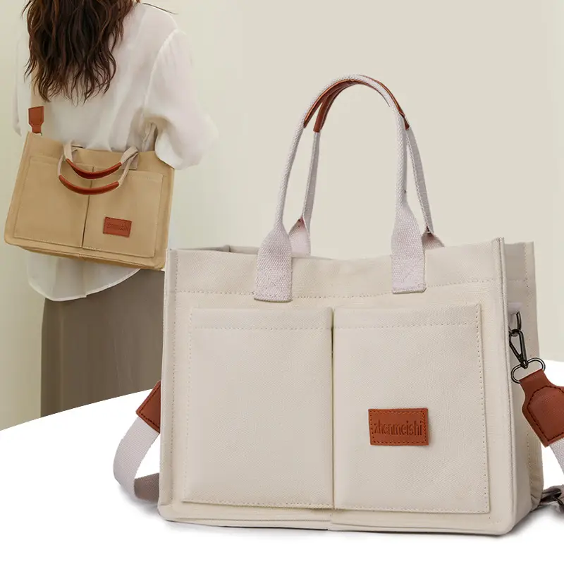 Women's Canvas Shoulder Tote Bag Large Capacity White