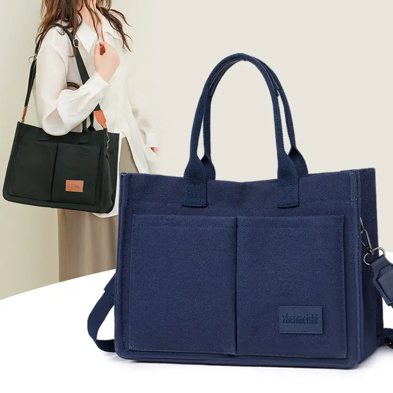 Women's Canvas Shoulder Tote Bag Large Capacity White